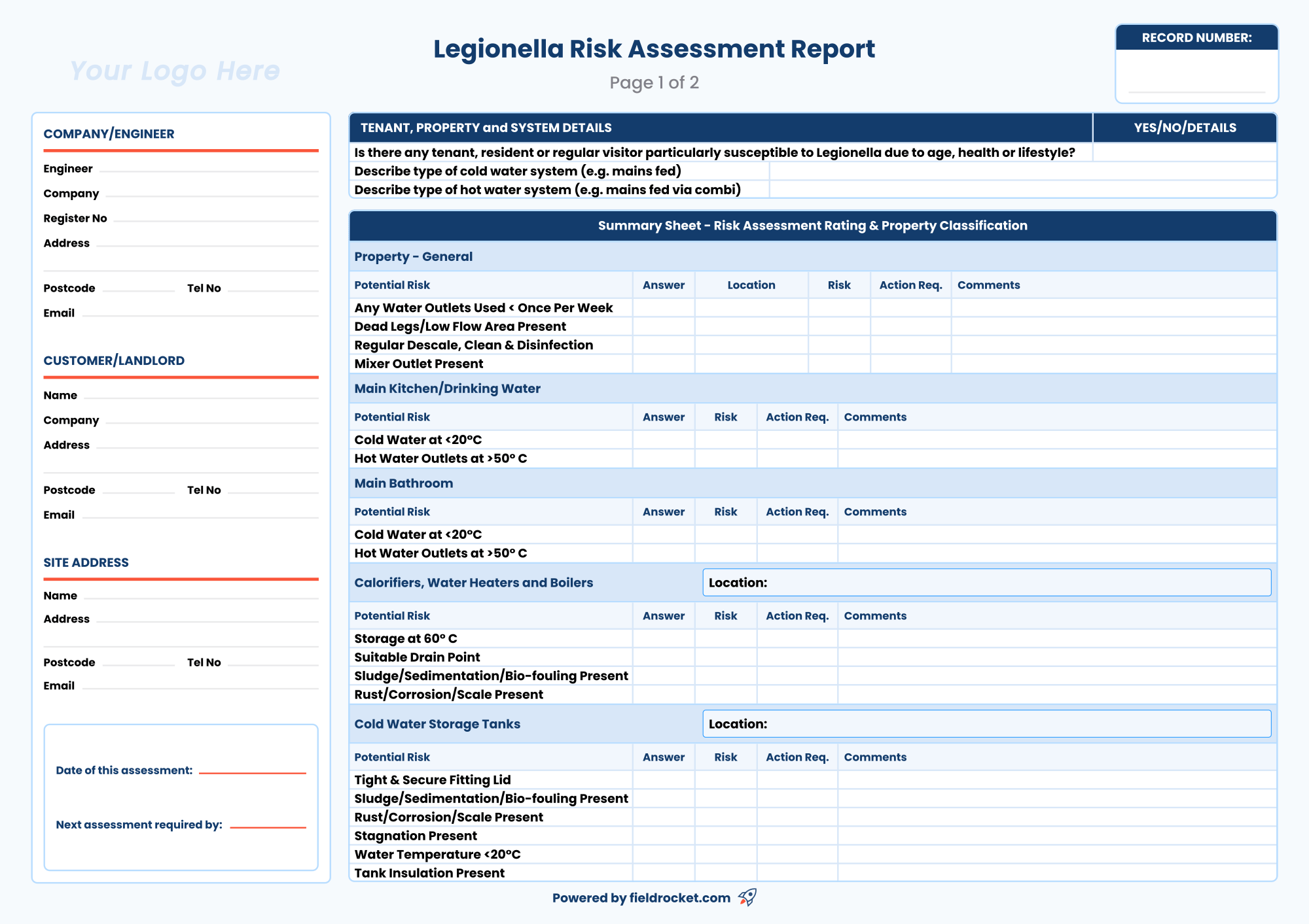 Sample image of the legionella risk assessment template