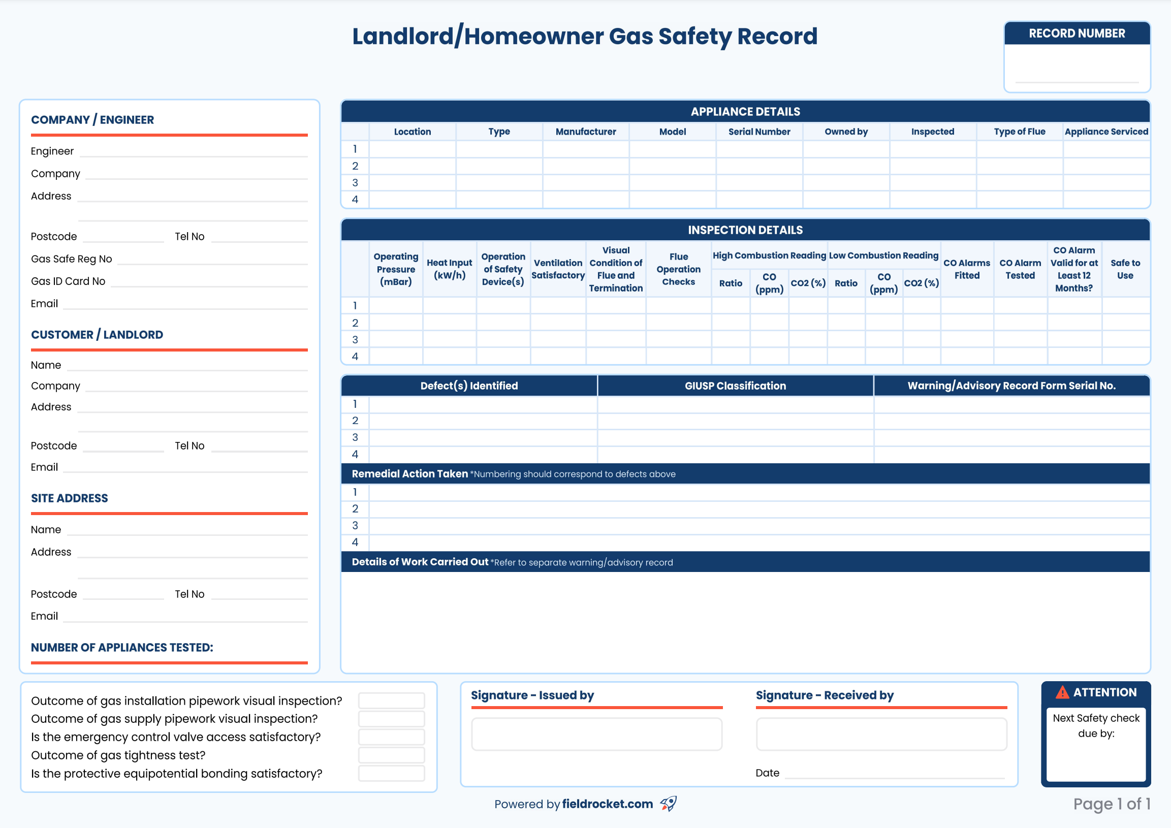 Our fillable CP12 gas safety certificate