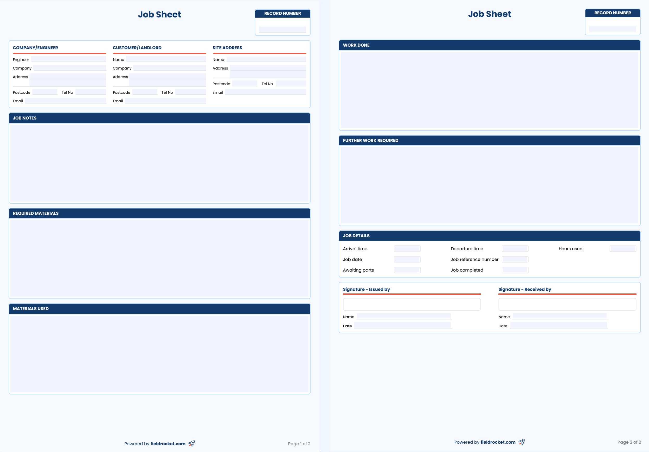 A preview of our job sheet template