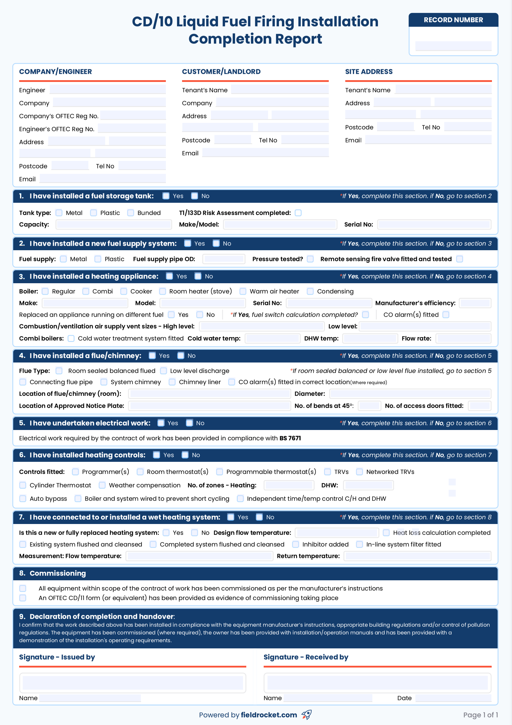 Our fillable CP12 gas safety certificate