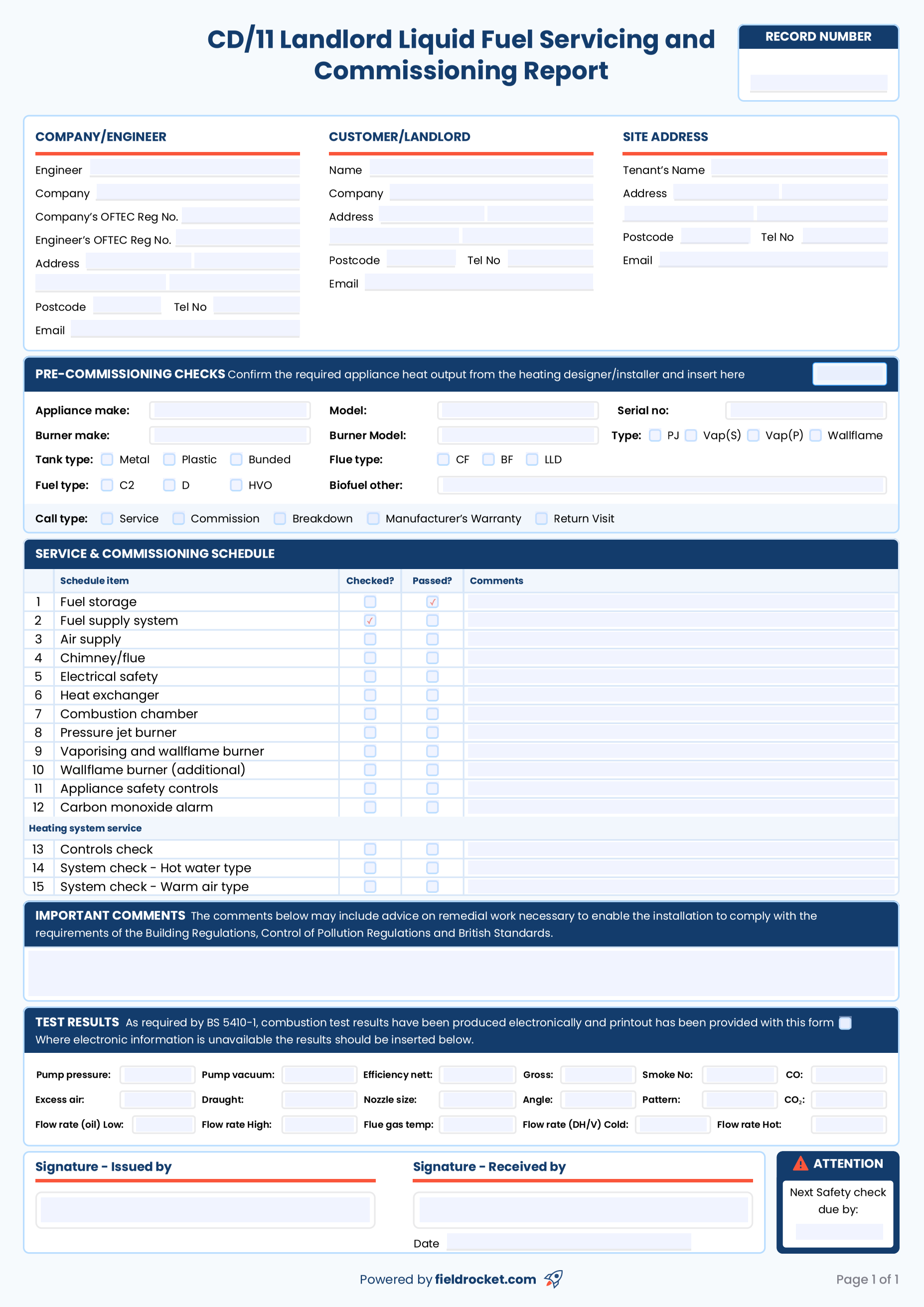 Our fillable CP12 gas safety certificate