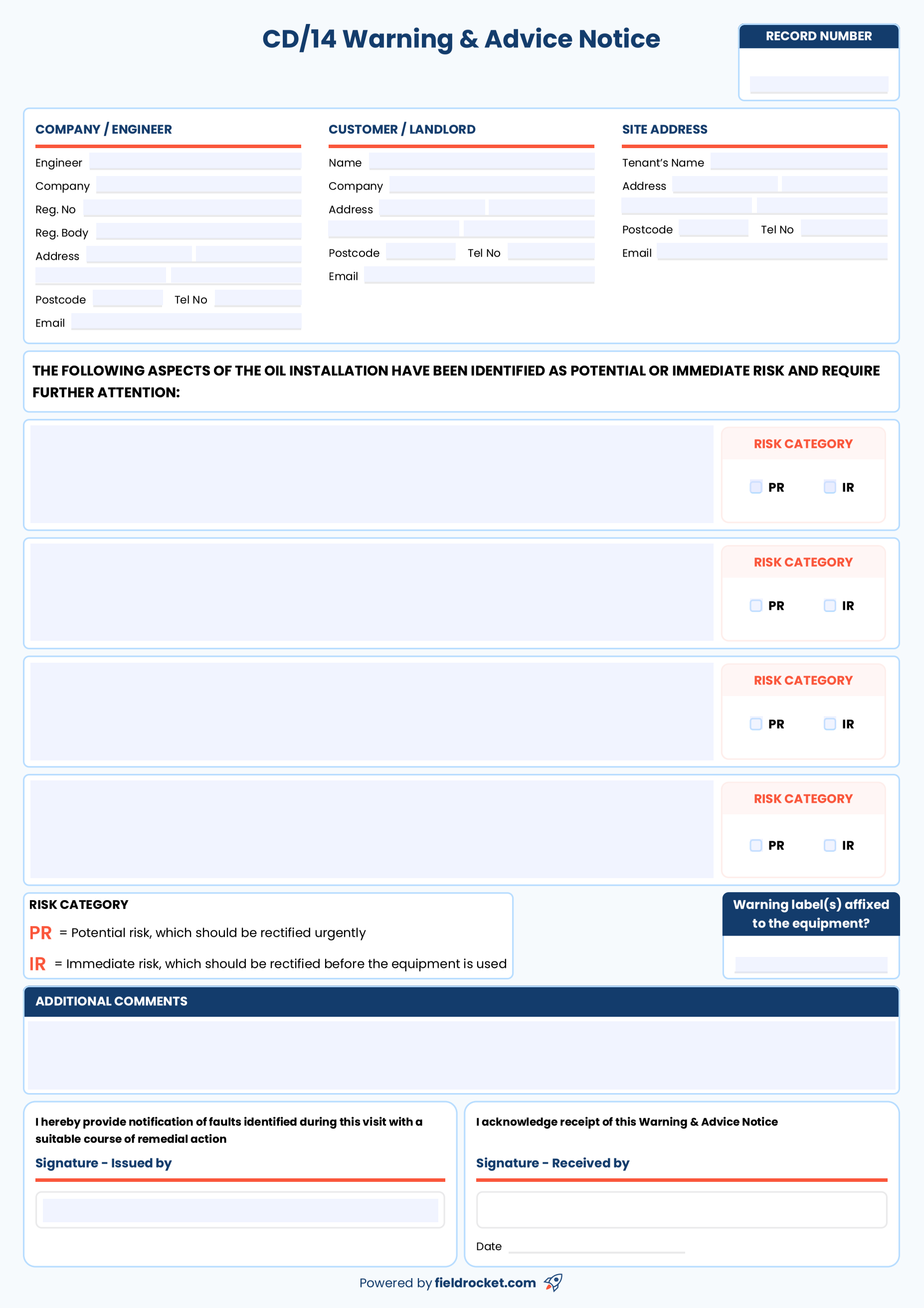 Our fillable CP12 gas safety certificate