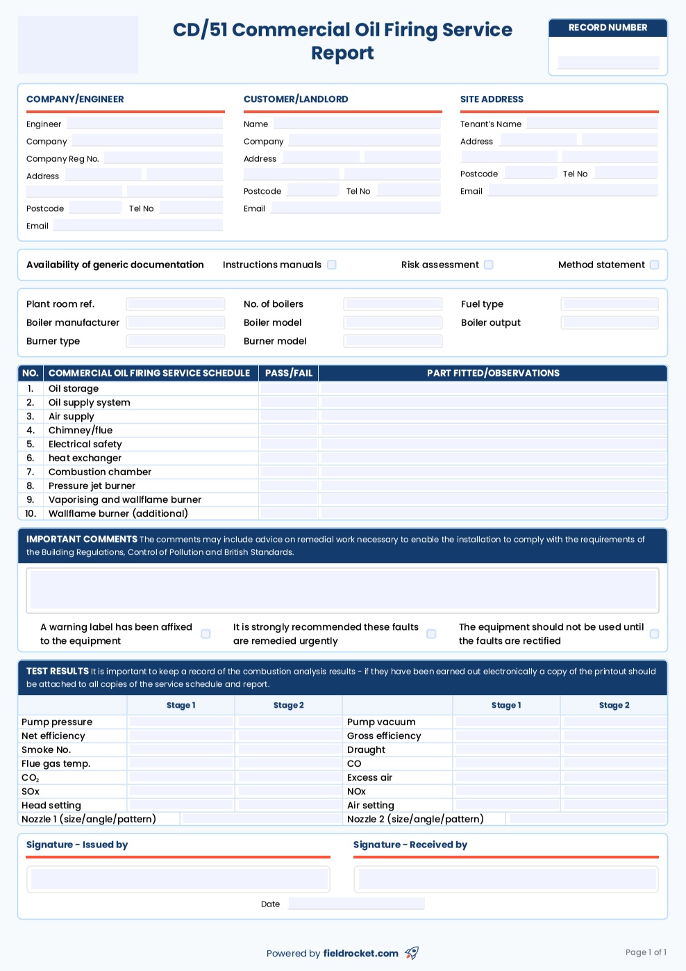 Our fillable CP12 gas safety certificate