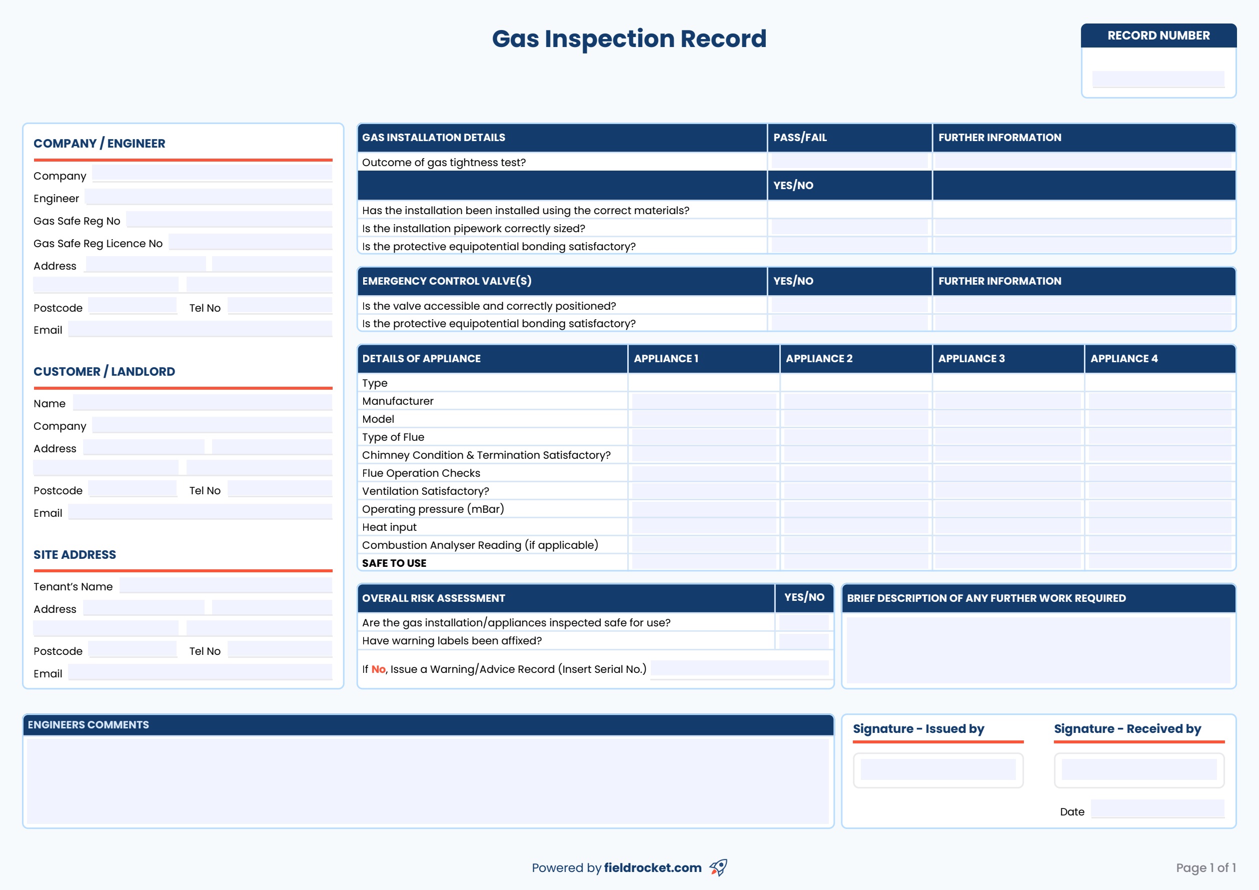 Our fillable CP12 gas safety certificate