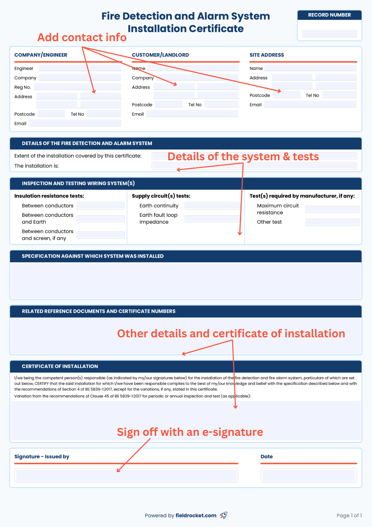 A quick guide for filling out a fire alarm system installation record