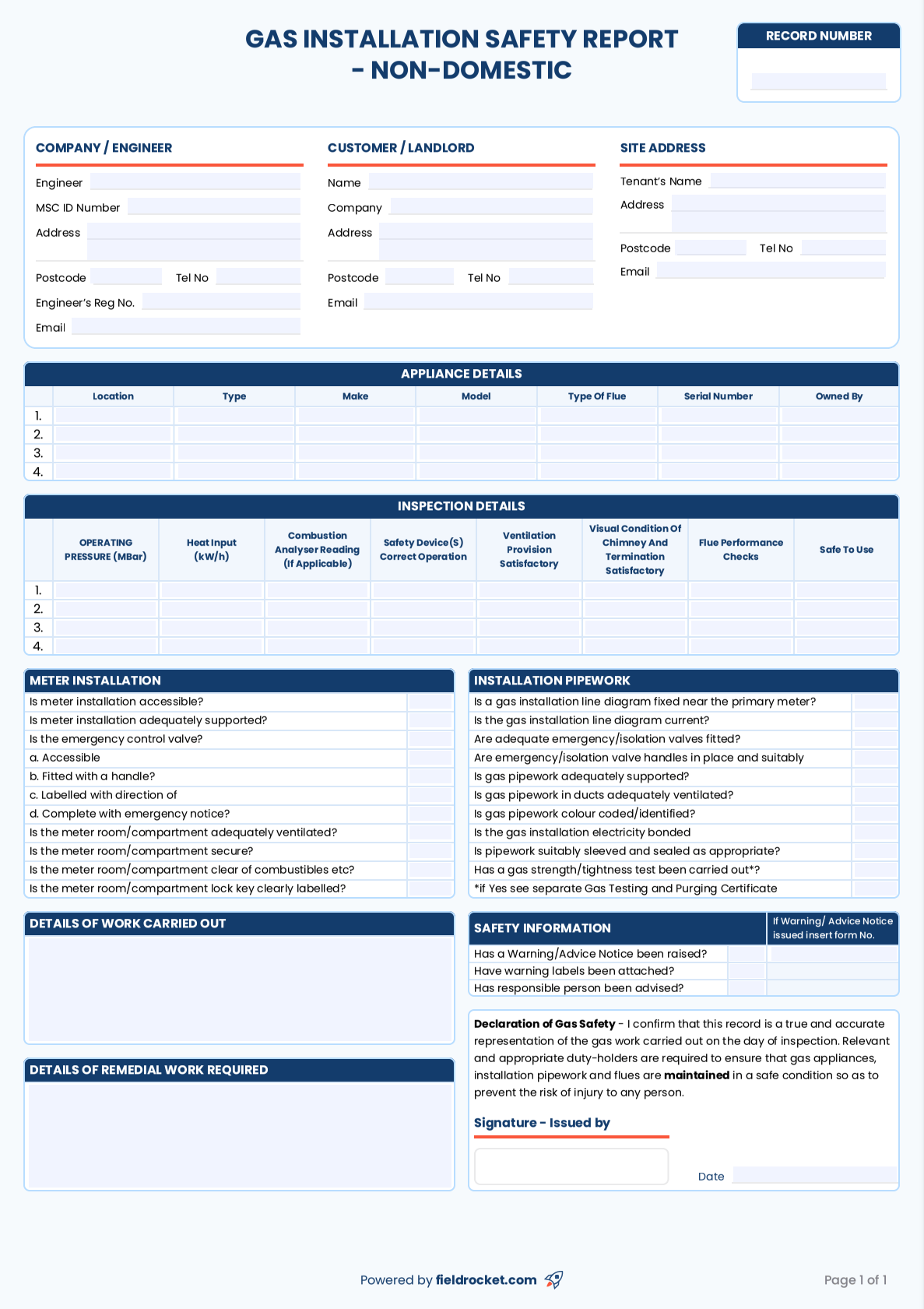 Our fillable CP12 gas safety certificate